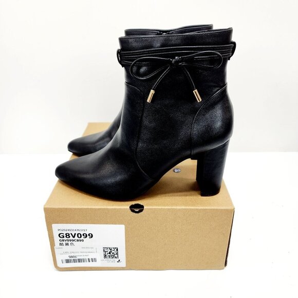 Womens Pointed Toe Ankle Boots Blocked Mid Heel Bow Side Faux Suede Chelsea 9 - Picture 10 of 16